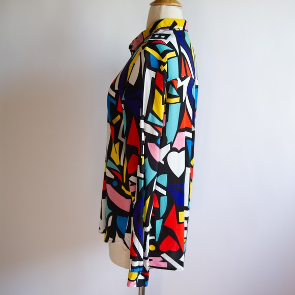 Big Dart Abstract Pop Art Colorful Button Down Top - Picture 7 of 8